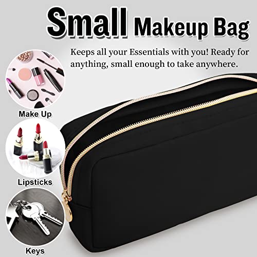 Nylon Small Makeup Bag for Purse, Cute Preppy Makeup Bag Cosmetic Zipper Pouch Purse, Waterproof Portable Travel Toiletry Bag Coin Pouch Clutch Makeup Brush Bag Organizer Storage for Women Girls(Blue) - color: Black, size: Small