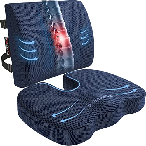 FORTEM Seat Cushion, Office Chair Cushion, Lumbar Support Pillow for Office Chair, Memory Foam Car Seat Cushions, Sciatica Coccyx Tailbone Pain Relief, Cushions for Back Support, Washable, Non Slip - color: Blue Mesh, size: Large