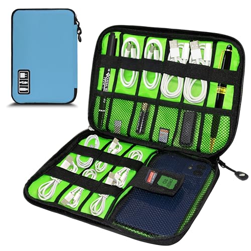 Electronics Organizer,Travel Cord Organizer Pouch, Portable Cable Organizer Bags,Travel Electronic Accessories Storage Case for Cables, Cords, Charger, Phone (Blue) - color: A9-M-Blue, size: Medium