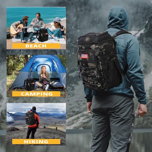 25L Backpack Cooler Keep All Drink Cold for Long Periods of Time Cooler Backpack Insulated Waterproof Portable High Durability Small Cooler Backpack with Compartment for Hiking Camping Beach - color: Black Camo