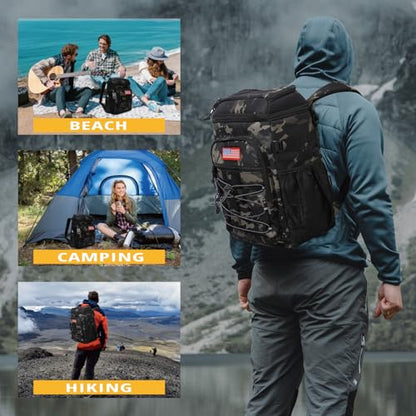 25L Backpack Cooler Keep All Drink Cold for Long Periods of Time Cooler Backpack Insulated Waterproof Portable High Durability Small Cooler Backpack with Compartment for Hiking Camping Beach - color: Black Camo
