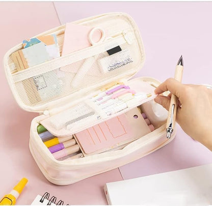 Arnuixty Large Storage Pencil Case Pen Bag with Zipper Big Capacity Pouch Organizer for Office Travel Holder Box - color: Peach