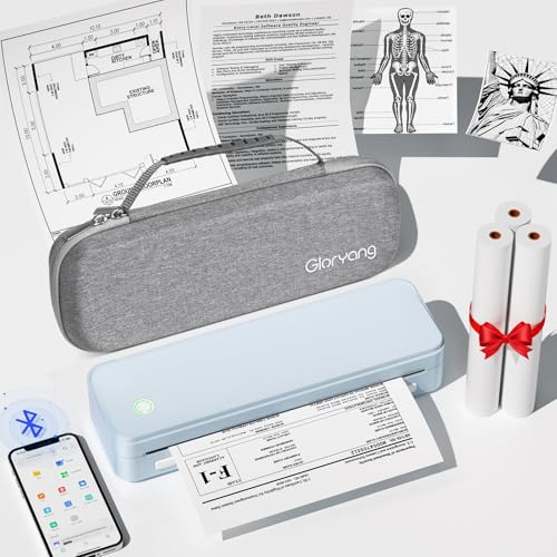 Gloryang Inkless Portable Printer for Travel, Wireless Thermal Printer Supports 8.5" x 11" US Letter Size, Bluetooth Machine Includes Carry Case and 3 Rolls of Thermal Paper Kit, Blue - color: Blue