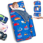 Primlect Thickened Toddler Nap Mat with Removable Pillow and Minky Blanket, Extra Large 55''x35'' Sleeping Bag, Washable, Roll up, Perfect for Daycare, Preschool, Kindergarten, Boys and Girls Blue Car - color: Blue Car