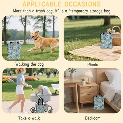 Blooming Flowers Car Trash Bag, Hanging Drawstring Car Garbage Bag,Canvas Car Back Seat Organizer with Adjustable Buckle for Men and Women - color: Blooming Flowers