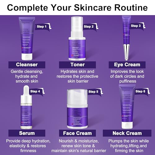 Skin Care Set,6Pcs Professional Womens Teens Tighten Lift Firm Skincare,Hydrate Anti-Aging Facial Routine Kit Travel Gift Set,Birthday Christmas Secret Santa Gifts for Women Teenage Girl Wife Mom | Professional