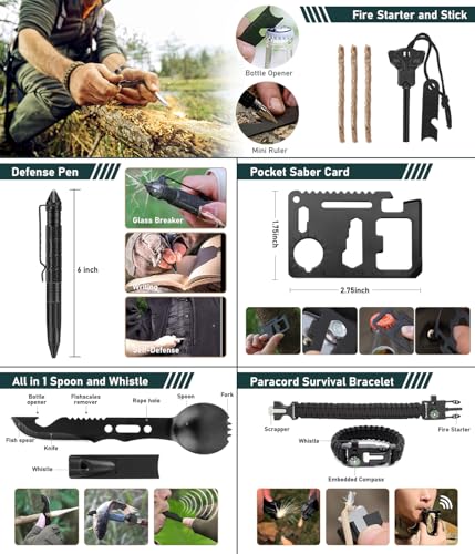 Survival Kit, 262Pcs Survival Gear and Supplies with First Aid Kit Pouch and Crossbody Bag, Emergency Kit with Tent, Camping Axe Hammer, Survival Shovel w/Pick, Bug Out Bag Gifts for Men Women - color: Black