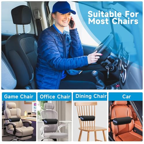 QUTOOL Lumbar Roll, Lumbar Support Pillow for Office Chair with Non-Slip Wider Strap, Back Pain Relief & Posture Improvement, Washable Cover, Office Desk & Car Accessories, Black, Firm - color: Firm-lumbar Roll/Black