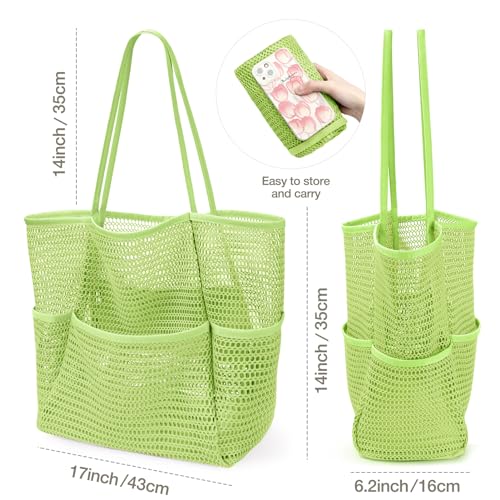 KPX Beach Bag with Mini Pocket, Summer Beach Tote Bags for Women Large Foldable Mesh Swimming Pool Travel Bags - Sandproof - color: Green
