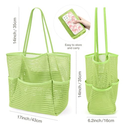 KPX Beach Bag with Mini Pocket, Summer Beach Tote Bags for Women Large Foldable Mesh Swimming Pool Travel Bags - Sandproof - color: Green