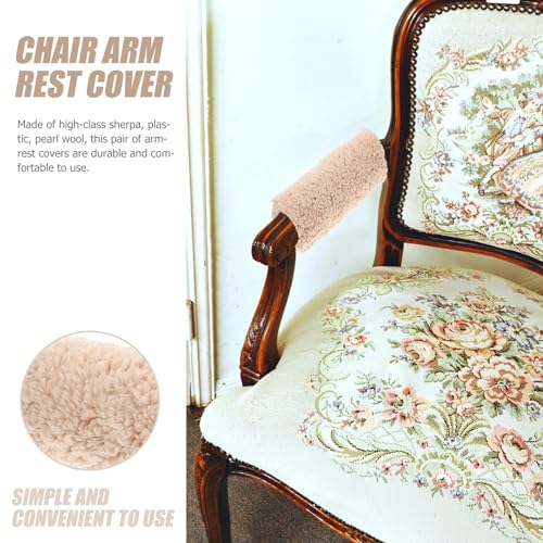 Unomor Plush Sherpa Armrest Covers Thickened Warm Chair Arm Pads with Soft Sheepskin Cushion for Office Gaming Home and Airplane Chairs Pressure-Relief Elbow Support Non-Slip Beige