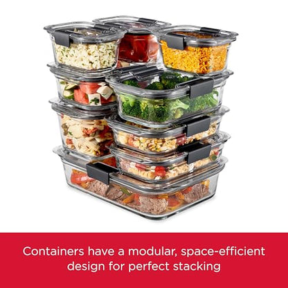 Rubbermaid Brilliance Glass Food Storage Containers, 8 Cup, Set of 2, BPA-Free, Leak-Proof, Clear - size: 8 cups (4-Piece)