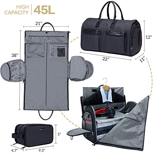 Modoker Convertible Garment Bag with Shoulder Strap, Carry on Garment Duffel Bag for Men Women - 2 in 1 Hanging Suitcase Suit Travel Bags, Jet Black - color: Jet Black