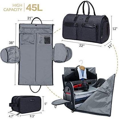 Modoker Convertible Garment Bag with Shoulder Strap, Carry on Garment Duffel Bag for Men Women - 2 in 1 Hanging Suitcase Suit Travel Bags, Jet Black - color: Jet Black