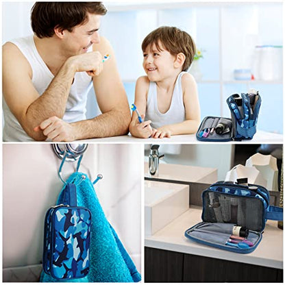 Kids Toiletry Bag for Boys, Travel Toiletry Bag for Little Young Boys Waterproof Hanging Wash Bag Toddler Traveling Toiletries, Shark Blue - color: Shark Blue