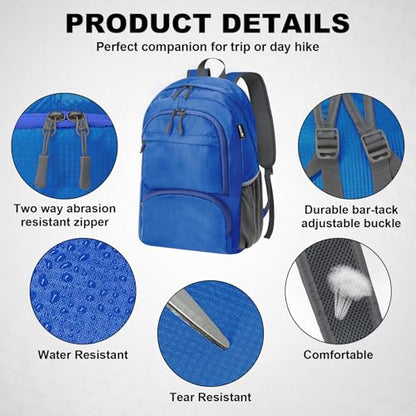 HOLYLUCK 20L Lightweight Packable Hiking Daypack Foldable Backpack for Men Women Small Travel Outdoor Foldable Shoulder Bag-blue - color: Blue