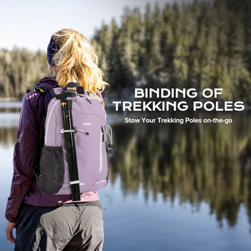 VPBAGE 15L Water-resistant Hiking Daypack for Women, Small Backpack Travel Outdoor, Lightweight Day Pack with Tool Loops - color: Light Purple
