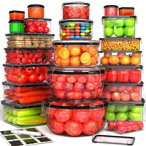 44 Pcs Food Storage Containers with Lids Airtight- (22 Stackable Boxes-22 Lids) Plastic Meal Prep Container for Pantry Kitchen Organization, Microwave, Dishwasher, Freezer Safe -100% Leak Proof - color: 44Pcs