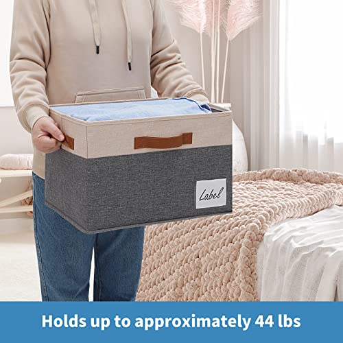 GhvyenntteS Fabric Storage Bins with Lids 3 Pack, Large Fabric Storage Baskets with Lid and Handles, Foldable Closet Organizers and Storage boxes with Label Window for Home (Beige, 15" x 11" x 9.7") - color: Grey with Beige, size: Large-3 Pack