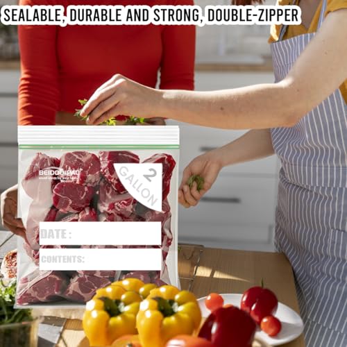 BEIDOU-PAC 2 Gallon Large Food Storage Freezer Bags, 250 Count | Double Zipper |13" * 15", Freshness Easy Open Reclosable Clear Plastic Bags - style: Zip | 2 gal 250 count