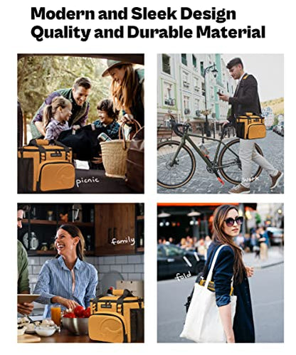 SUNNY BIRD 12L Large Insulated Lunch Bag, Leakproof and Foldable Lunch Cooler Box for Women Adult and Men, Fits 18 Cans (Ochre 01) - color: Ochre 01