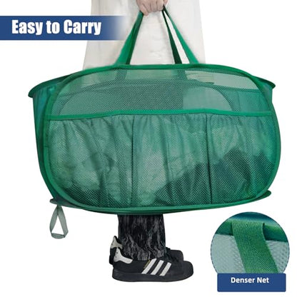 Collapsible Laundry Baskets, Upgrade Pop Up Laundry Hamper with Convenient Bags, Foldable Laundry Basket Mesh Light Weight, Easy to Carry Clothes Hampers for Laundry, Dorm, Toys, Travel Green - color: Green