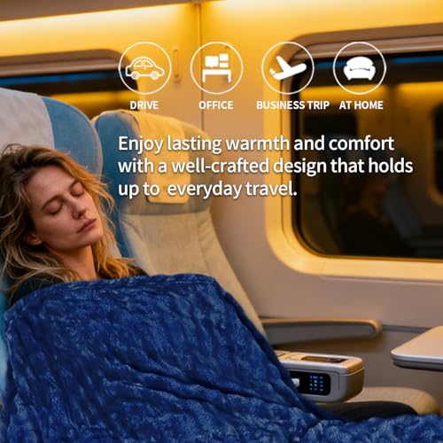 Travel Blanket and Pillow-2-in-1, Ultra-Soft&Compact,Airplane Blanket with Hand Luggage Belt and Backpack Clip,Travelers Accessories Gifts, 61x43 Inches（Navy） - color: Navy