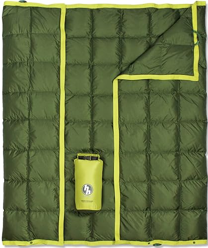 Horizon Hound Down Camping Blanket 650 Fill Power - Ultralight Backpacking Quilt (1lb 6oz) Warm & Water-Resistant 20D Nylon Shell for Outdoors, Camping, Hiking, Travel, & Stadium - Packable - color: Forest Green