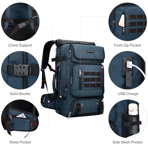 WITZMAN Carry on Travel Backpack for Men Women Airline Approved Convertible Nylon Duffle Backpack Luggage Bag (B682 Blue) - color: 04.blue