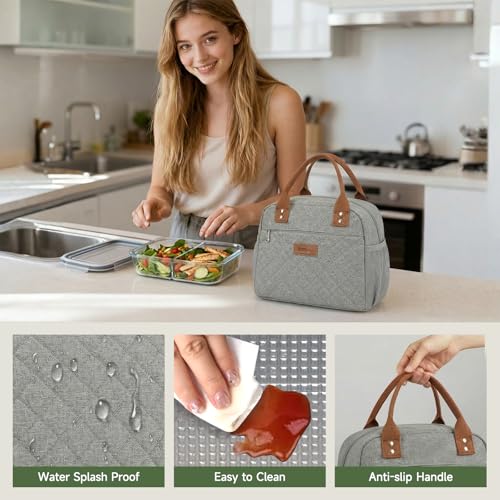 HOMESPON Insulated Lunch Bag for Women Men Adults Lunch Tote with Front Pocket Lunch Box Container Cooler Bag for Work Picnic (Grey) - color: Gray