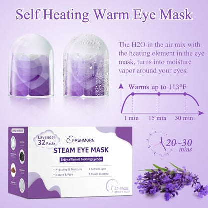 32Packs Steam Eye Mask, Heated Eye Mask for Sleeping, Warm Compress for Eyes, Self Heating Disposal Steam Mask for Home Sleep, Office, Spa, Travel Essentials Mothers Day Gifts (Lavender) - color: 32packs Lavender
