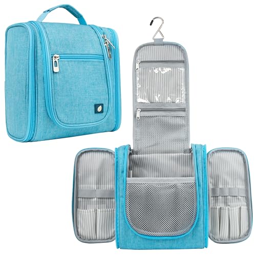 PAVILIA Toiletry Bag Travel Bag for Women Men, Hanging Cosmetic Organizer, Water Resistant Makeup Bag for Accessories Toiletries, Large Travel Essentials Kit (Turquoise) - color: Sea Blue, size: Standard (9x4x9)