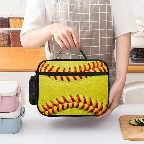 Yellow Baseball Texture Lunch Bag Insulated Reusable Lunch Box Cooler Thermal Tote Bag For Teenage Boys Girls School Beach - color: Yellow Baseball Texture