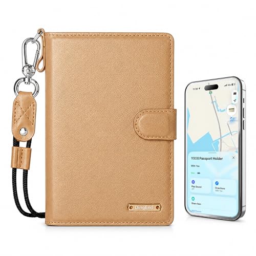 Passport Holder for Travel, Apple MFi Certified Smart Passport Cover Works with Find My, Rechargeable Travel Wallet with Lanyard, RFID Blocking Card Case, PU Leather, Brown - color: Brown, size: Find My-A