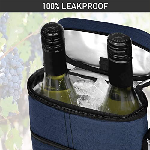 opux 2 Bottle Wine Carrier Tote, Insulated Leakproof Wine Cooler Bag, Wine Travel Bag for Picnic BYOB Beach, Portable Wine Bottle Carrying Case, Gift for Wine Lover Women Men Christmas, Navy - color: Heather Navy