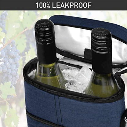 opux 2 Bottle Wine Carrier Tote, Insulated Leakproof Wine Cooler Bag, Wine Travel Bag for Picnic BYOB Beach, Portable Wine Bottle Carrying Case, Gift for Wine Lover Women Men Christmas, Navy - color: Heather Navy