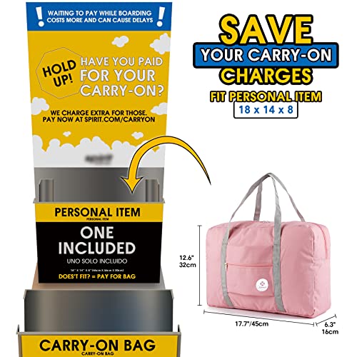 For Spirit Airlines Personal Item Bag Foldable Travel Duffel Bag Tote Carry on Luggage Duffle Overnight for Women and Men - color: 1112 Pink