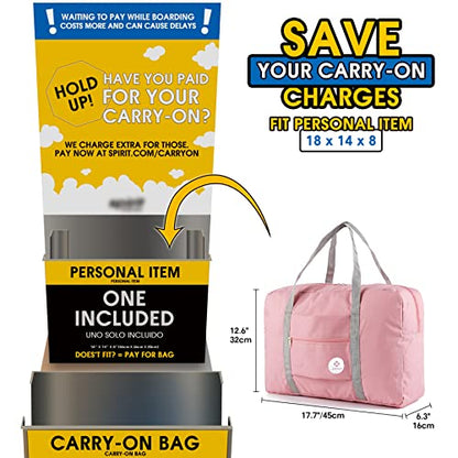 For Spirit Airlines Personal Item Bag Foldable Travel Duffel Bag Tote Carry on Luggage Duffle Overnight for Women and Men - color: 1112 Pink