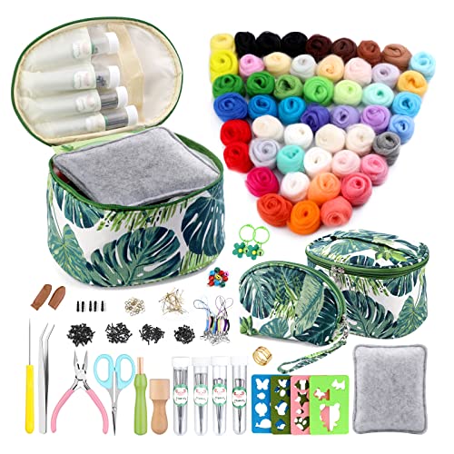 IMZAY 304 Pcs Needle Felting Kit, Wool Roving 50 Colors Set, Needle Felting Starter Kit, Needle Felting Tools Kit with 2 Exquisite Storage Bags, Felt Tools for Felted Animal Needle Felting Supplies - size: Large