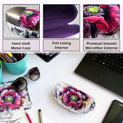 MyEyeglassCase® Large Hard Sunglasses Case | fits Large curved Sunglasses, with microfiber bag and cleaning cloth - color: As413 Poppy