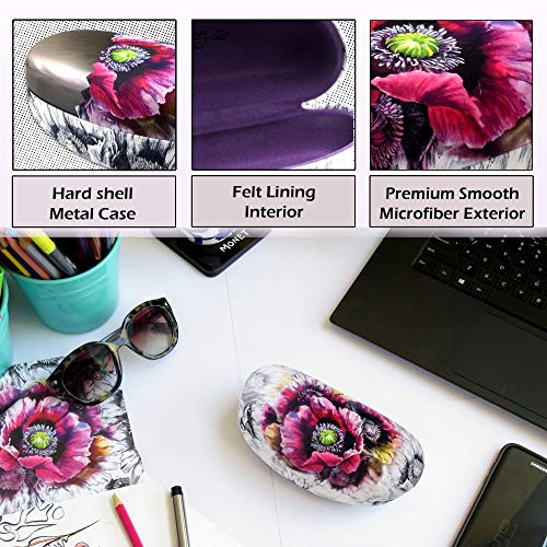 MyEyeglassCase® Large Hard Sunglasses Case | fits Large curved Sunglasses, with microfiber bag and cleaning cloth - color: As413 Poppy