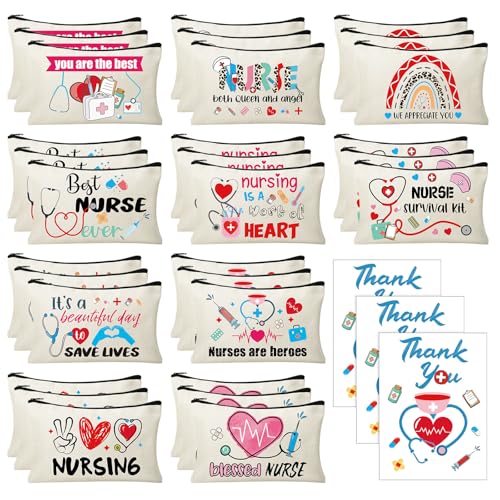 30 Set Nursing Cosmetic Makeup Bag Nurse Survival Kit Nurse Appreciation Gifts for Women Pouch Nurse Gift Funny Travel Toiletry Bag with Thank You Nurse Card for Nurses Practitioner Thank You Gift - style: Nursing
