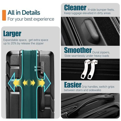 Hoteel Luggage Sets 5 Piece, 4-Yr Warranty, PC+ABS Hard Shell Expandable Suitcases with Wheels, TSA Aproved Lock and Carry on Bags, Travel Suit Case Set for Men and Women(5-Piece, Black) - color: Black, size: 5 Piece Set (Expandable 20&24&28/DB/TB)