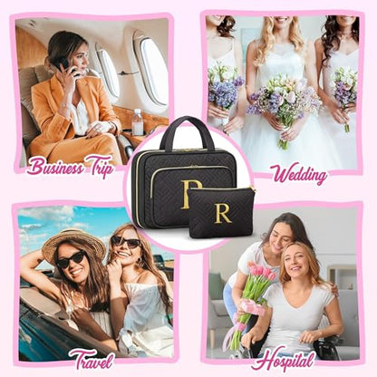 Gifts for Women, Initial Toiletry Makeup Bag Hanging Cosmetic Organizer with Embroidery Letter Personalized Nurse Teacher Appreciation Birthday Mothers Day Gifts for Mom Sister Wife Friends Auntie Her - style: L