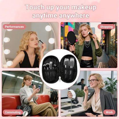 10 Pcs Mini Travel Makeup Brush Set with Pouch, Foundation, Eyeshadow, Blush, Highlighter, Angled Brow & Mascara Brushes - Soft Synthetic Fiber Brushes for On-The-Go & Daily Makeup (Black) - color: Black