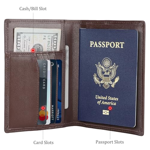 Polare Slim RFID Blocking Leather Passport Holder Travel Bifold Wallet For Men (Coffee) - color: Coffee