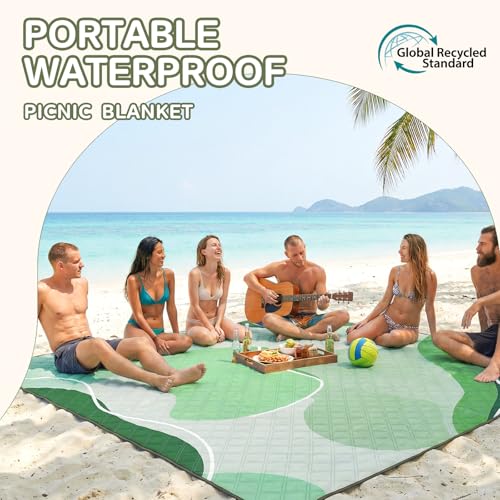 Genovega Waterproof Beach Blanket Picnic Outdoor Mat Rug Women Men Teacher Graduation Preschool Kindergarten Pre K Prek Middle High School First Year 1st 2nd 3rd 4th 5th Grade Thank You Cool - color: Wave Green