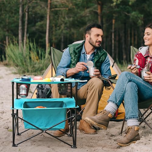 VILLEY Portable Camping Picnic Table, Lightweight Folding Beach Table with 4 Cup Holders and Carry Bag for Camp, Travel, Fishing, and Outdoor Activities