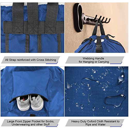 BeeGreen Laundry-Bag-Backpack-Heavy-Duty, Royal Blue Nylon Drawstring Portable Laundry Backpack Tall Foldable Extra Large Dirty Clothes Travel Bag with Handle College Dorm Apartment Essentials - color: Royal Blue, style: With Front Zipper Pocket