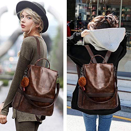 CHERUTY Women Backpack Purse PU Leather Anti-theft Casual Shoulder Bag Fashion Ladies Satchel Bags - color: 1-2 Brown, size: Medium